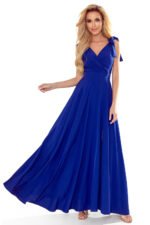 405-2 ELENA Long dress with a neckline and ties on the shoulders - blue-8