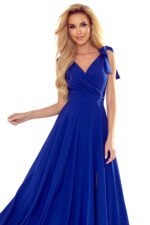 405-2 ELENA Long dress with a neckline and ties on the shoulders - blue-9