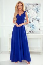 405-2 ELENA Long dress with a neckline and ties on the shoulders - blue-3