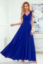 405-2 ELENA Long dress with a neckline and ties on the shoulders - blue-1