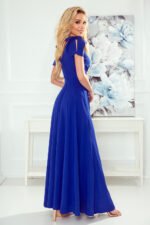 405-2 ELENA Long dress with a neckline and ties on the shoulders - blue-2