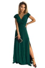 411-1 CRYSTAL long shimmering dress with a neckline - green-7
