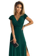 411-1 CRYSTAL long shimmering dress with a neckline - green-8