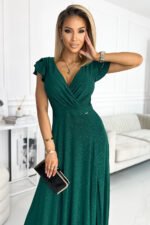 411-1 CRYSTAL long shimmering dress with a neckline - green-3