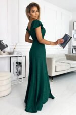 411-1 CRYSTAL long shimmering dress with a neckline - green-2