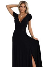 411-12 CRYSTAL long shimmering dress with a neckline - black-8