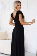 411-12 CRYSTAL long shimmering dress with a neckline - black-5