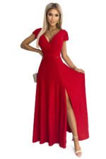 411-2 CRYSTAL long shimmering dress with a neckline - red-7