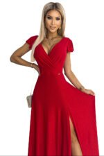 411-2 CRYSTAL long shimmering dress with a neckline - red-8