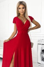 411-2 CRYSTAL long shimmering dress with a neckline - red-5
