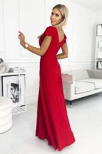 411-2 CRYSTAL long shimmering dress with a neckline - red-2