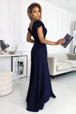 411-3 CRYSTAL long shimmering dress with a neckline - navy blue-2