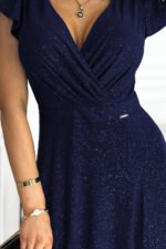 411-3 CRYSTAL long shimmering dress with a neckline - navy blue-6