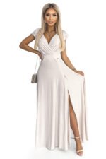411-4 CRYSTAL long shimmering dress with a neckline - beige-7