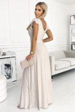411-4 CRYSTAL long shimmering dress with a neckline - beige-3
