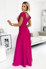 411-5 CRYSTAL long shimmering dress with a neckline - fuchsia-3