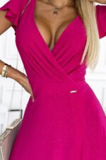 411-5 CRYSTAL long shimmering dress with a neckline - fuchsia-6