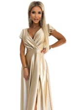 411-7 CRYSTAL satin long dress with a neckline - gold-8