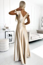 411-7 CRYSTAL satin long dress with a neckline - gold-2