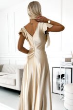 411-7 CRYSTAL satin long dress with a neckline - gold-4