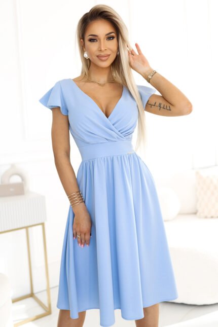 425-12 MATILDE Dress with a neckline and short sleeves - light blue-1