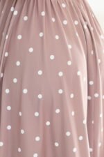 425-16 MATILDE Flared midi dress with a wrap neckline and short sleeves - beige with polka dots-9
