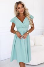 425-17 MATILDE Dress with neckline and short sleeve - pistachio-1