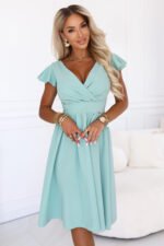 425-17 MATILDE Dress with neckline and short sleeve - pistachio-1