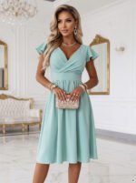 425-17 MATILDE Dress with neckline and short sleeve - pistachio-5