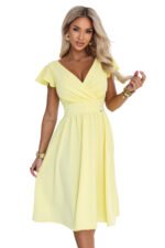 425-18 MATILDE Dress with a neckline and short sleeve - butter yellow-8