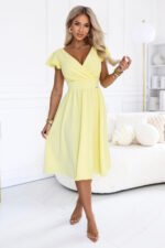 425-18 MATILDE Dress with a neckline and short sleeve - butter yellow-4