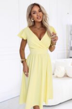425-18 MATILDE Dress with a neckline and short sleeve - butter yellow-3