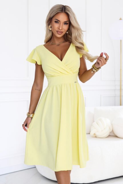 425-18 MATILDE Dress with a neckline and short sleeve - butter yellow-1