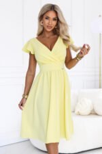 425-18 MATILDE Dress with a neckline and short sleeve - butter yellow-1