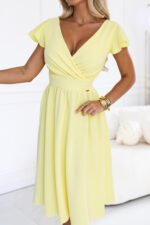 425-18 MATILDE Dress with a neckline and short sleeve - butter yellow-5