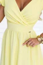 425-18 MATILDE Dress with a neckline and short sleeve - butter yellow-6