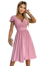 425-2 MATILDE Dress with a neckline and short sleeves - powder pink with glitter-7