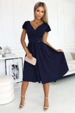 425-3 MATILDE Dress with a neckline and short sleeves - dark blue-4