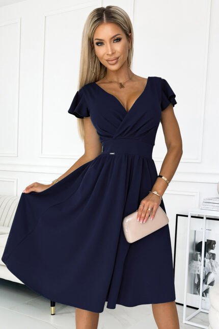 425-3 MATILDE Dress with a neckline and short sleeves - dark blue-1