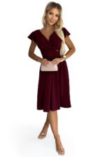 425-4 MATILDE Dress with a neckline and short sleeves - Burgundy color-6
