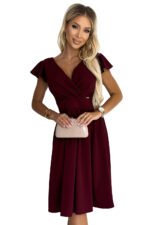 425-4 MATILDE Dress with a neckline and short sleeves - Burgundy color-7