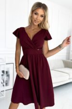 425-4 MATILDE Dress with a neckline and short sleeves - Burgundy color-3