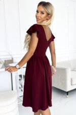 425-4 MATILDE Dress with a neckline and short sleeves - Burgundy color-2