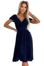 425-8 MATILDE Dress with a neckline and short sleeves - navy blue with glitter-7
