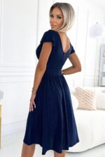 425-8 MATILDE Dress with a neckline and short sleeves - navy blue with glitter-3