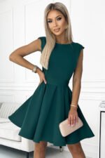 442-1 Flared dress with small sleeves - green-4