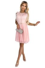 454-2 GRETA dress with lace and gold belt - peach-6