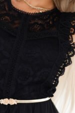 454-5 GRETA lace dress with tulle skirt and gold belt - black-7
