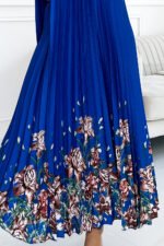456-1 ESTER Pleated satin maxi dress - blue with flowers-6