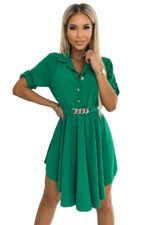 461-2 Shirt dress with buttons and a gold belt - green-6